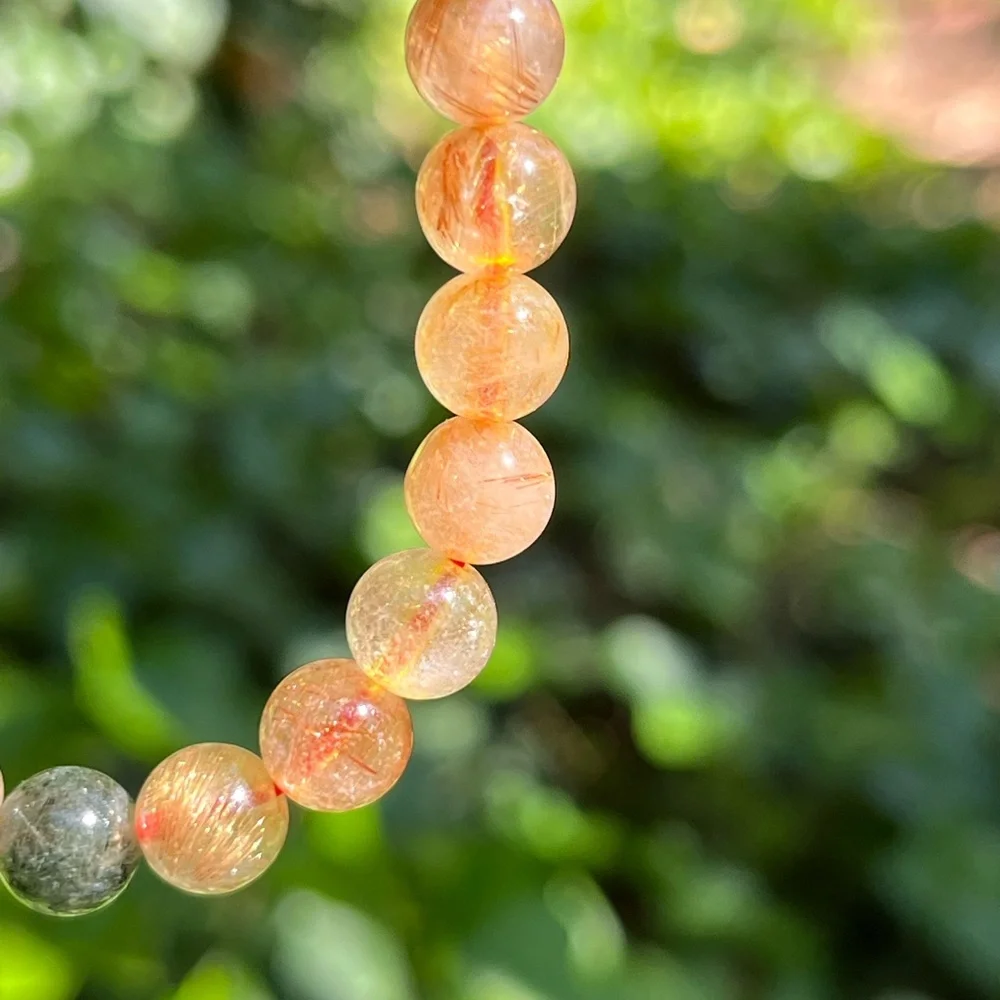 Gorgeous 8mm gold rutilated quartz bracelet‎